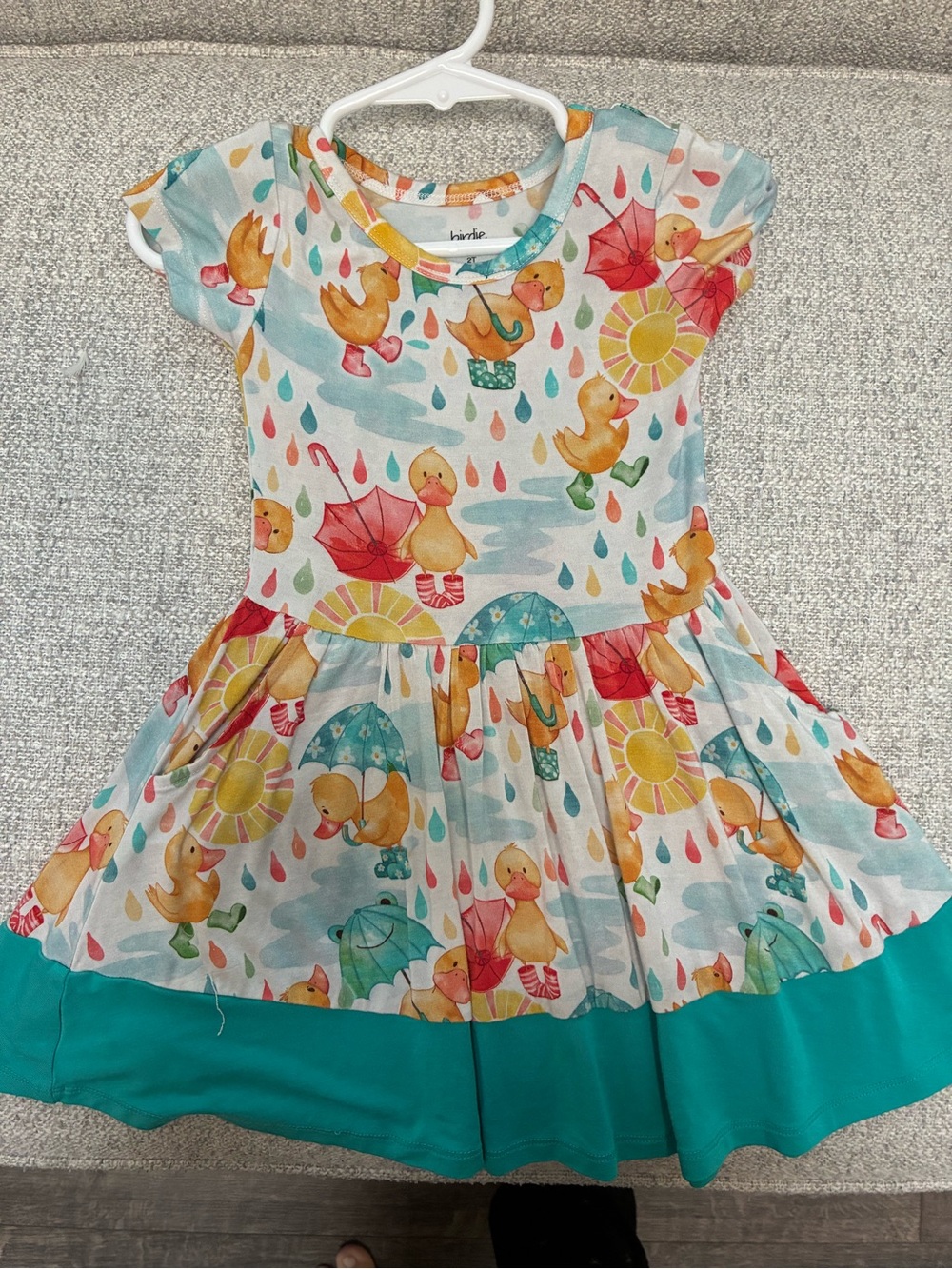 Hatley Duck Print Teal Hem Girls' Casual Dress